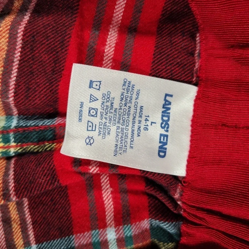 Lot‎ O 2 Lands' End Flannel Pajama Pants Ladies L Red Plaid Camping Warm Winter